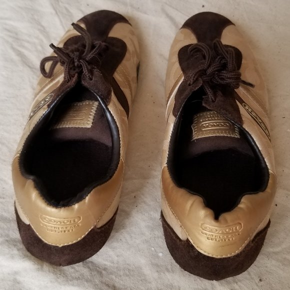 Coach Joss Signature Sued Sneakers Gold & Brown Size 9M - Picture 6 of 15